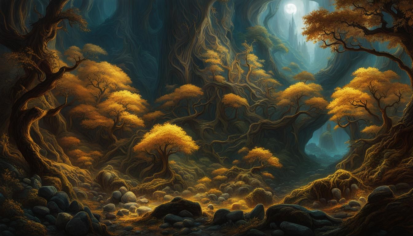 Mysterious Dark Fantasy Underforest: Hyperdetailed Concept A...