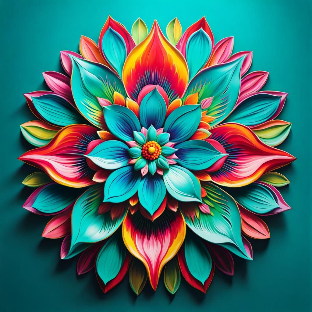 Colorful 3D Flower Petal Mandala in Graffiti Art Style