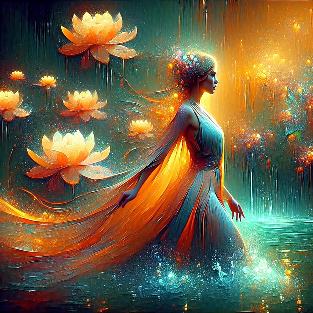 Fantasy Woman with Lotus Flowers Concept Art