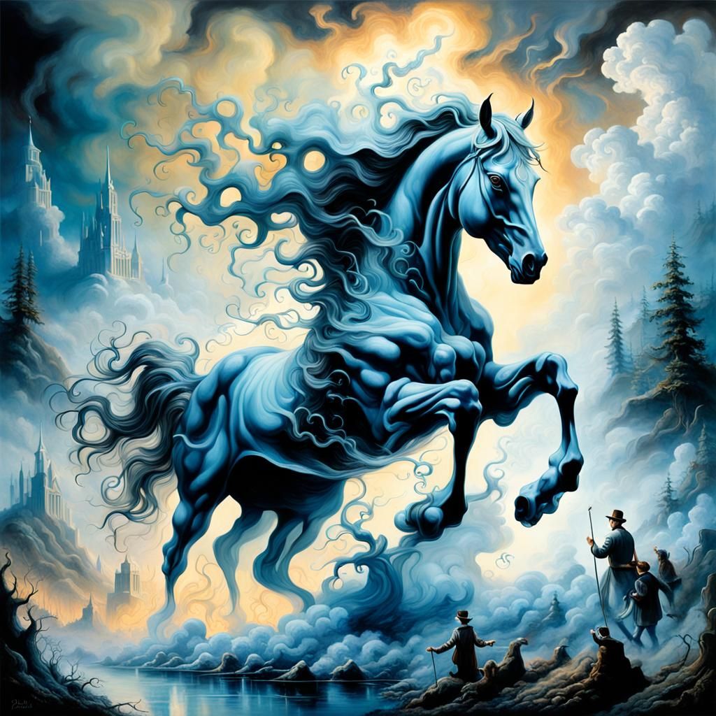 Smoky Horse in Surrealist Melting Oil Dreamscape