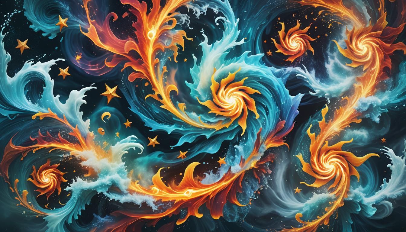 Vibrant Surrealism: Fire and Water Plasma Swirl