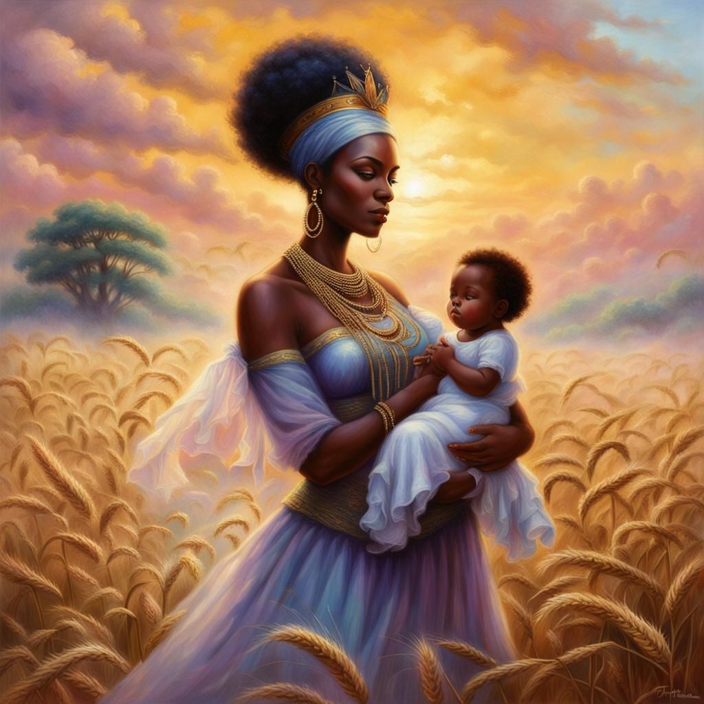 African Queen Goddess in Wheat Field