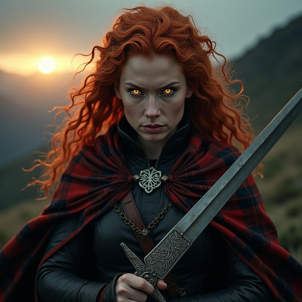 Fierce Scottish Warrior Woman with Broadsword