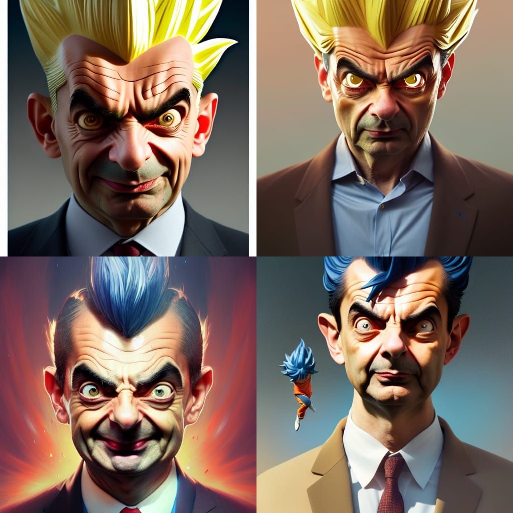 Mr. Bean as Super Saiyan: Comic Book Art