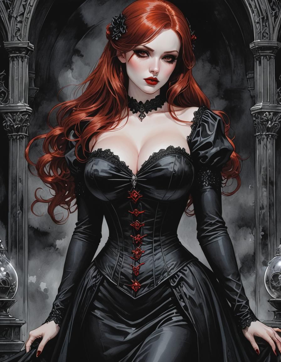 Redhead Vampire in Gothic Void: Dark Fantasy Art