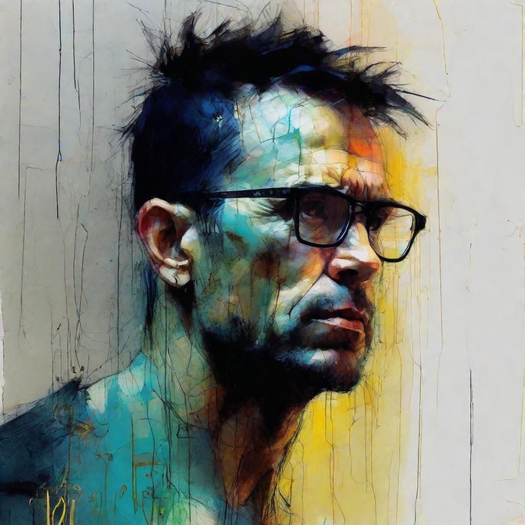 Neon Horror Portrait of Grumpy Fit Man