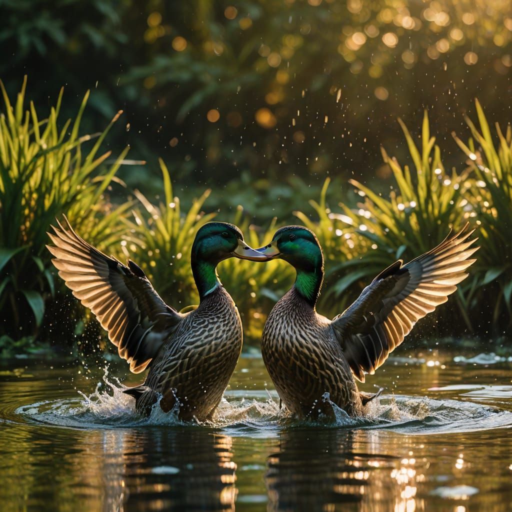 Underwater Mallard Ducks in Golden Light