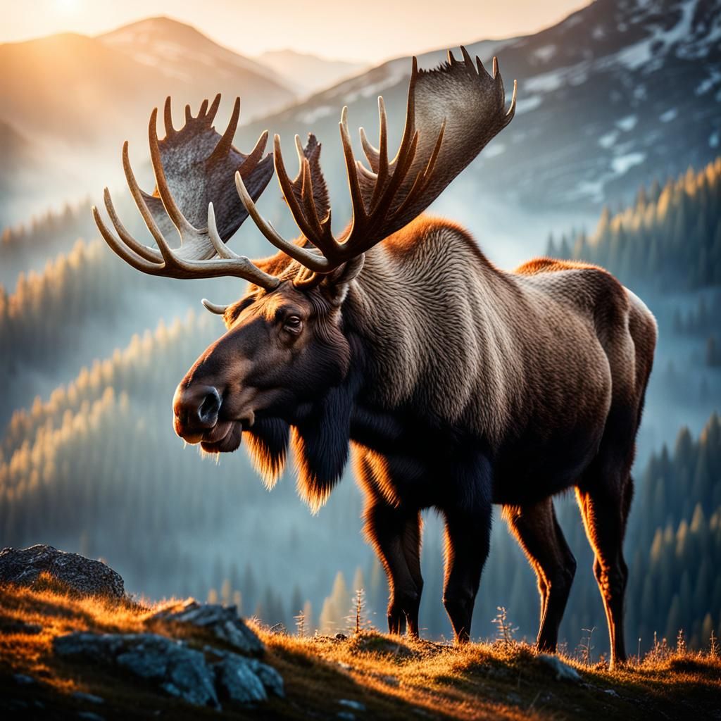 Majestic Moose Portrait in Golden Hour Light