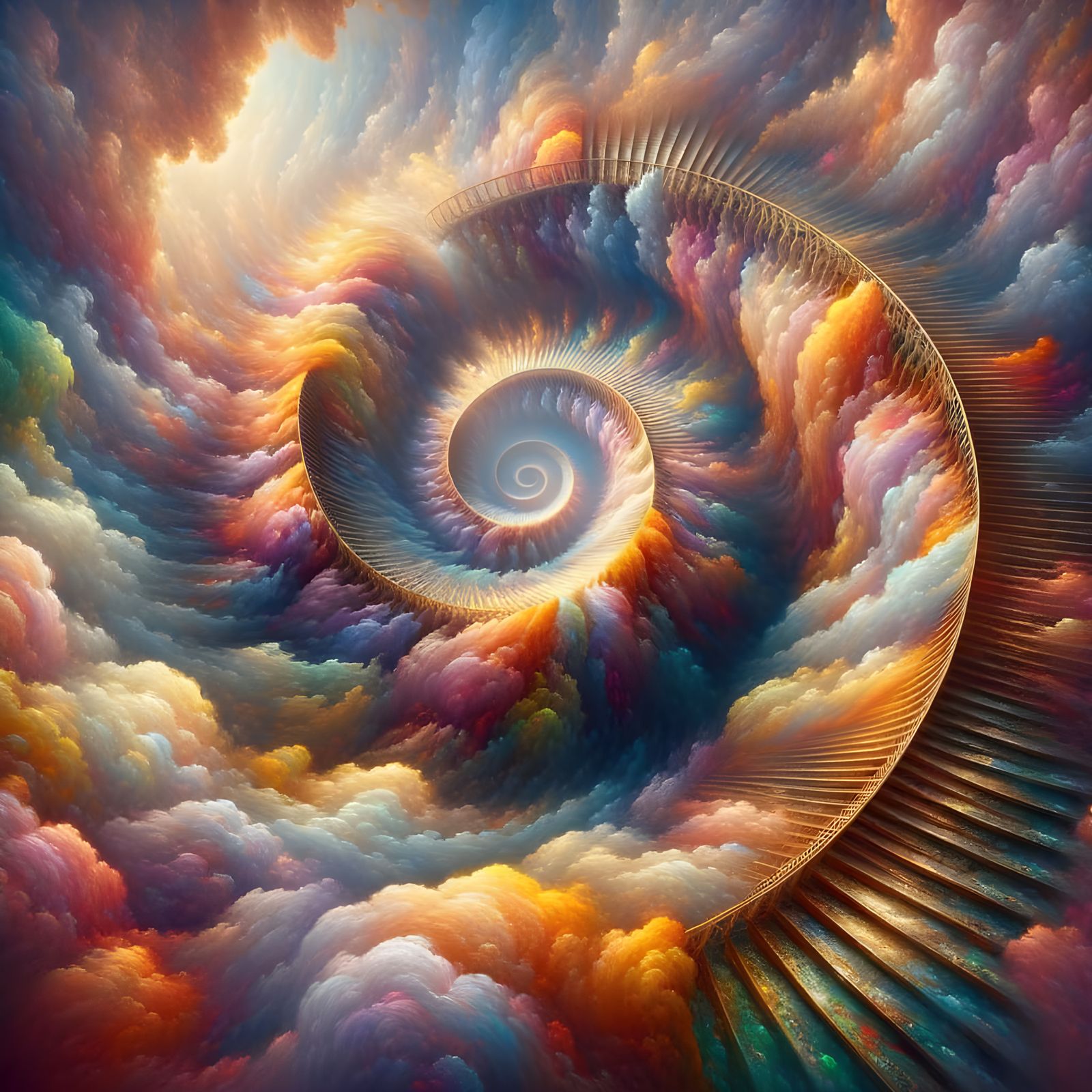 Vertigo: Never-Ending Spiral Staircase in Swirling Colors