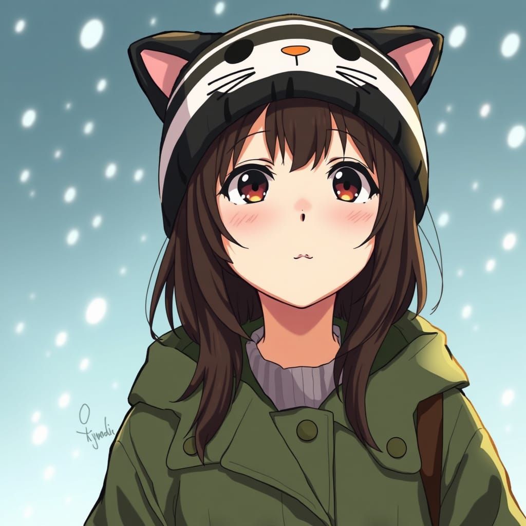 Girly Cat Beanie Girl in Studio Ghibli Style