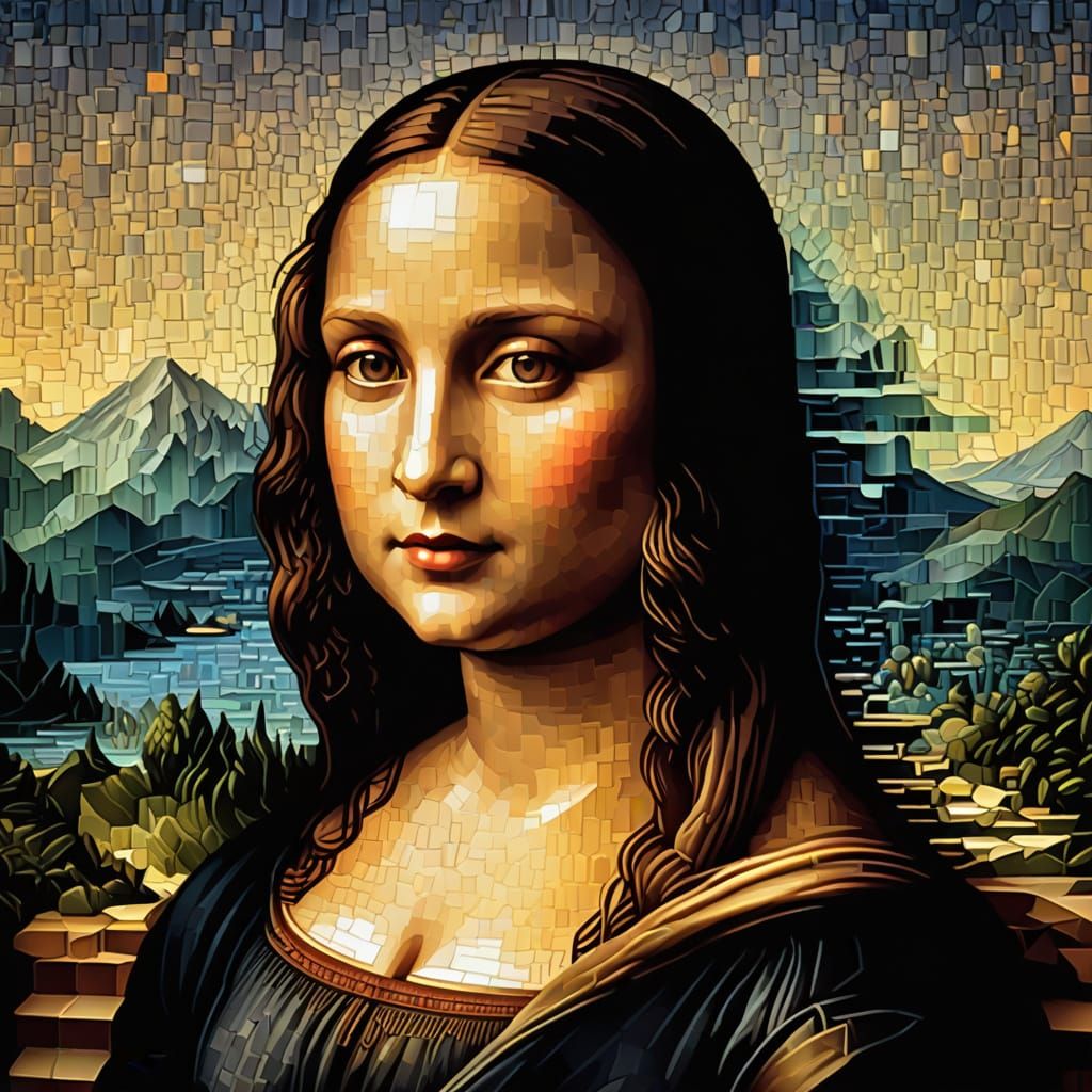 Pixel Art Mona Lisa Close-Up in Bold Colors