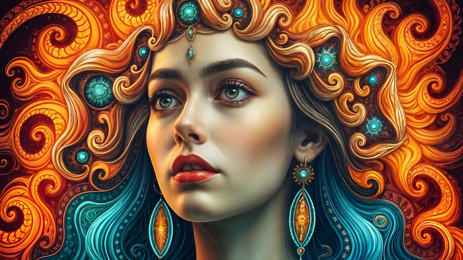 Surreal Digital Portrait of Woman with Flowing Shapes