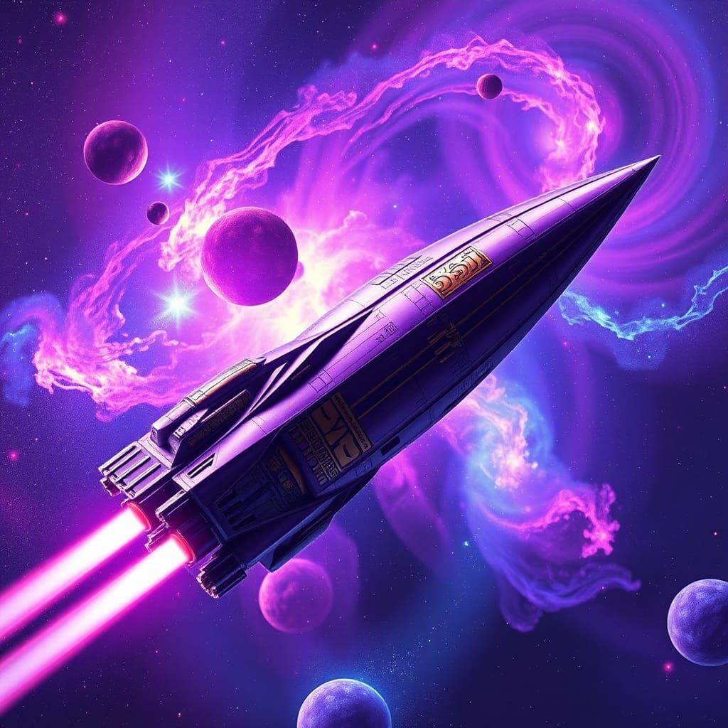 Egyptian Spaceship Soaring Through Aurora Borealis