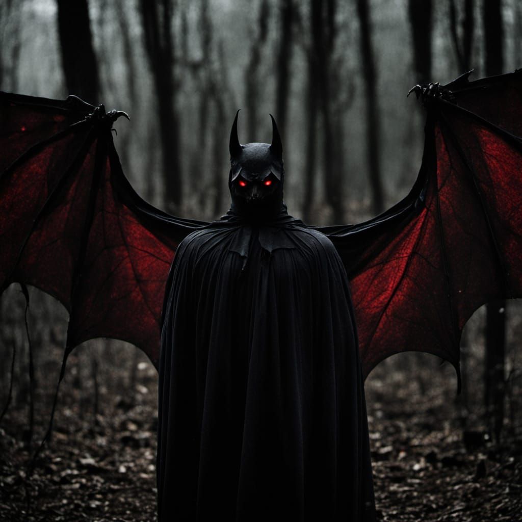 Gothic Shadow Figure with Bat Wings