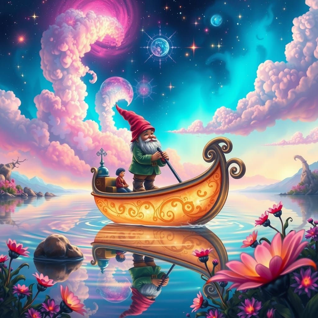 Gnome Helms Boat on Luminous Lake