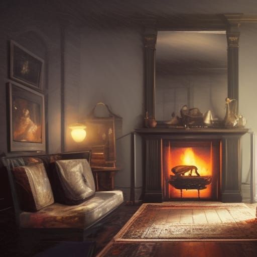 Cozy Living Room with Fireplace in Chiaroscuro Style