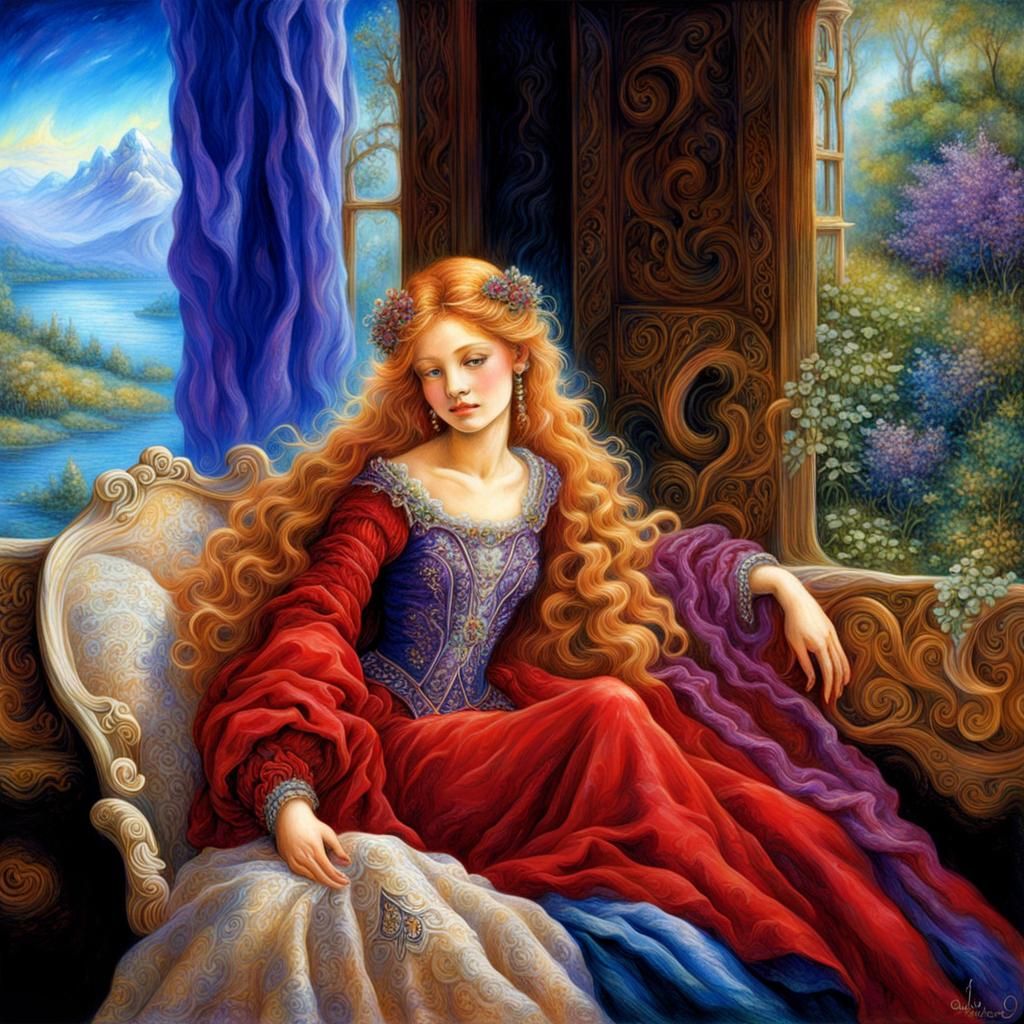 Ethereal Woman in Purple Gown, Surreal Art