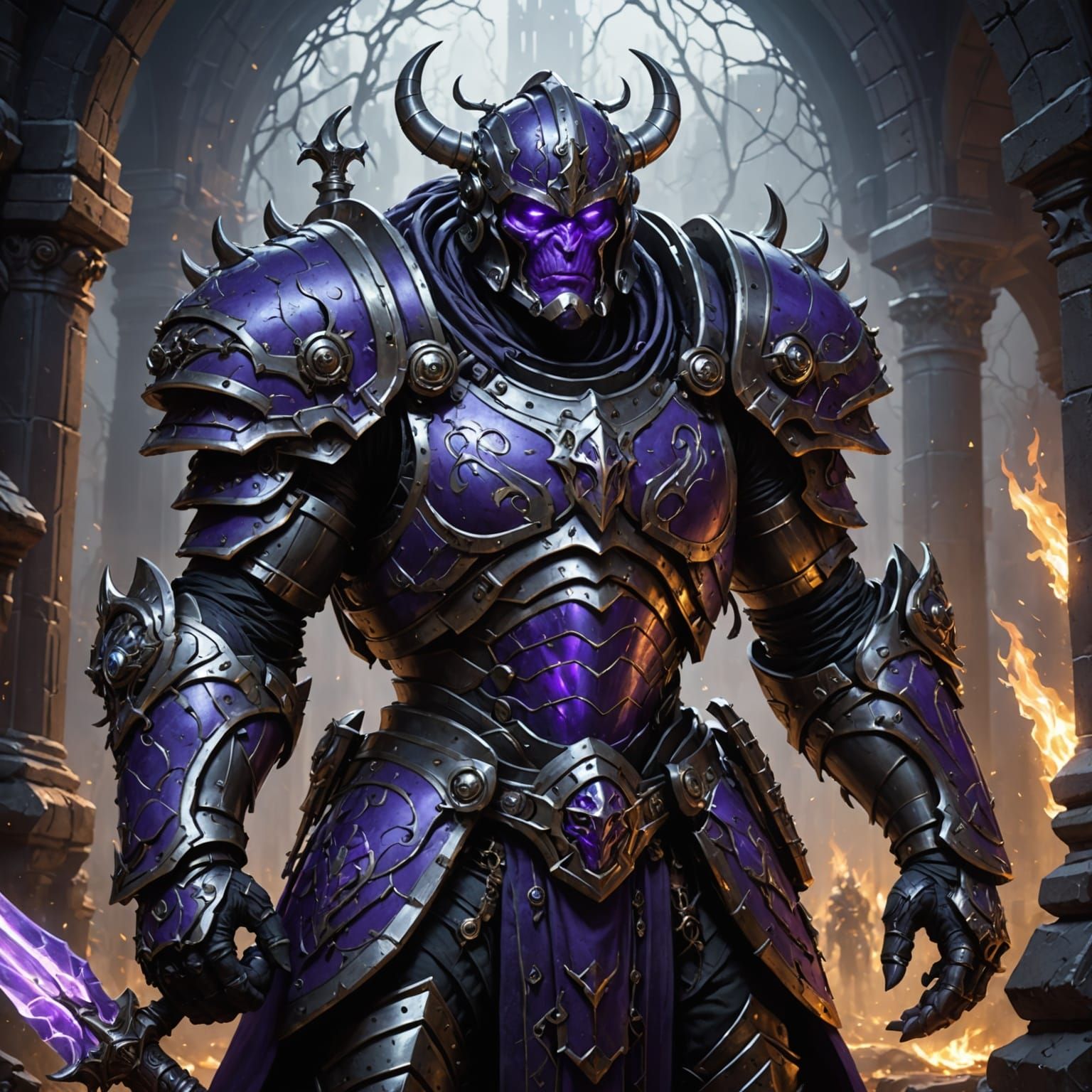 Draw a warforged barbarian (with violet glowing eyes) that has been assimilated by the borg and is assemilating it's opp...