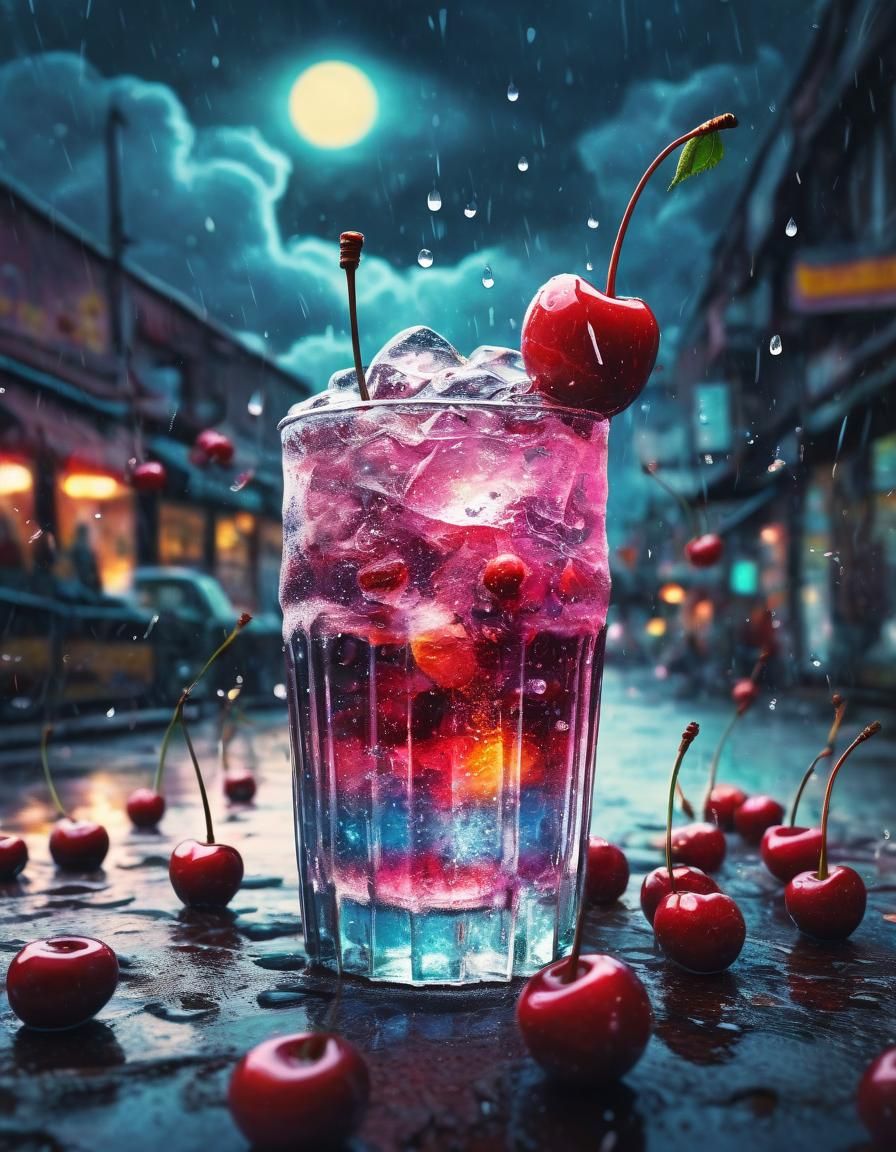 Cherry Soda Rain Cloud in Fantasy Art Style