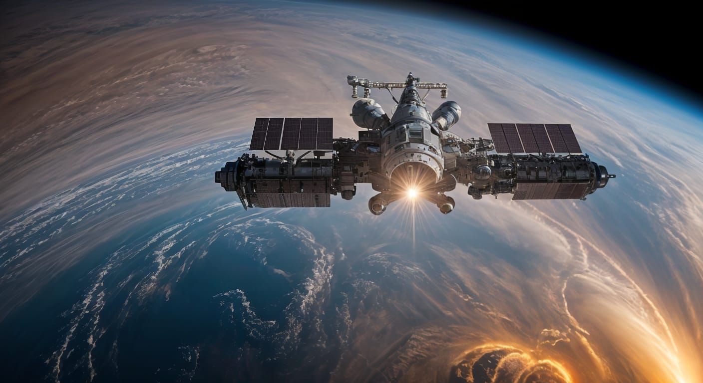 Space Station Orbiting a Gas Giant