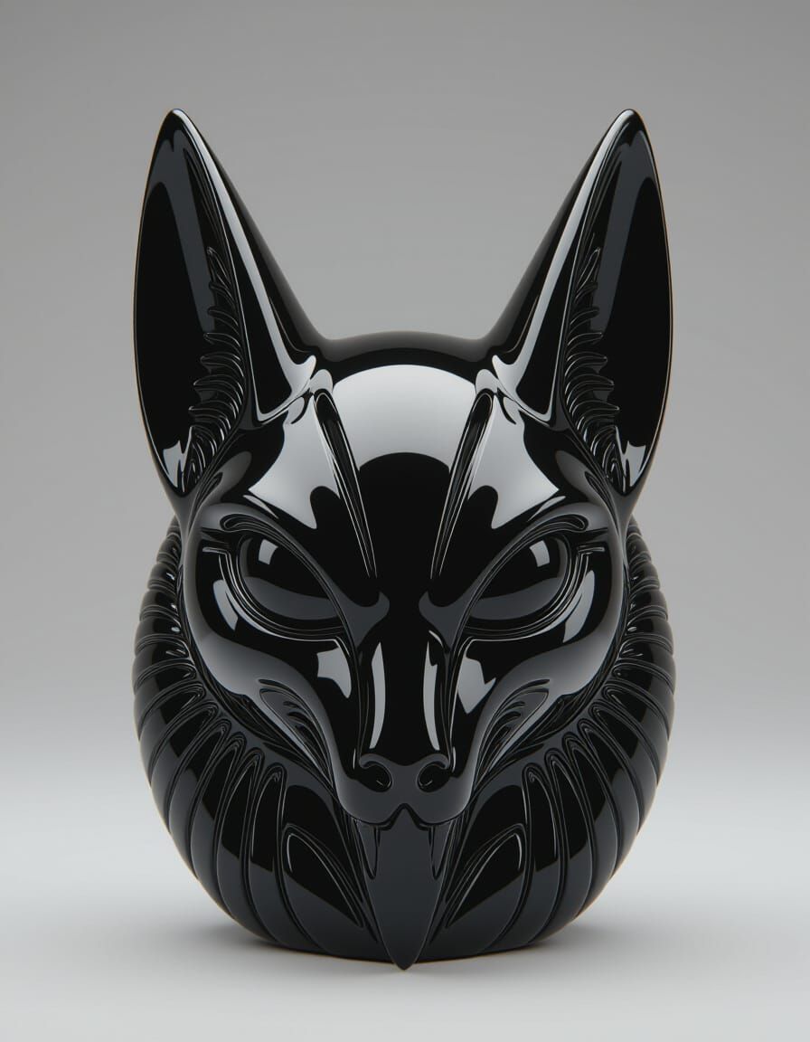 Black Chalcedony Bat Head Totem in Giger Style