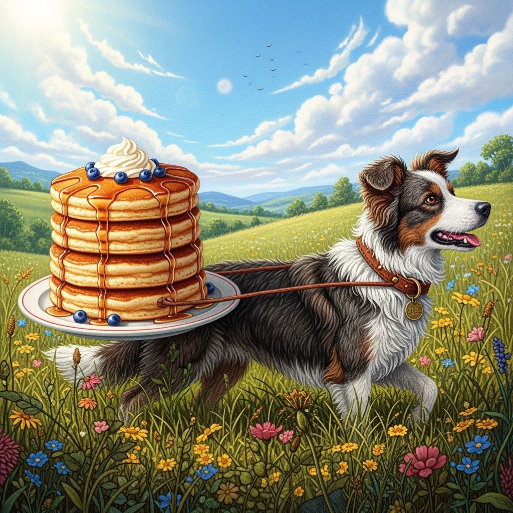Whimsical Herding Dog and Pancake Meadow