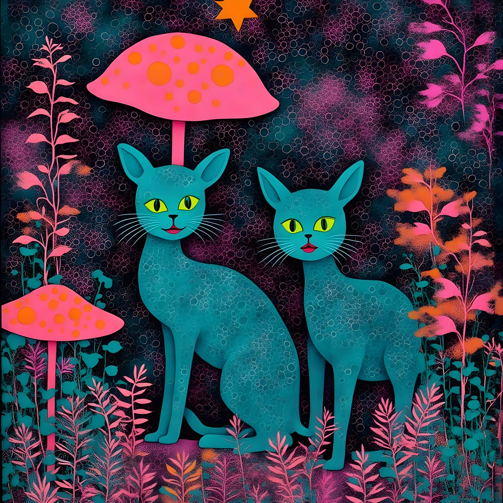 Psychedelic Deer in Glowing Mushroom Forest