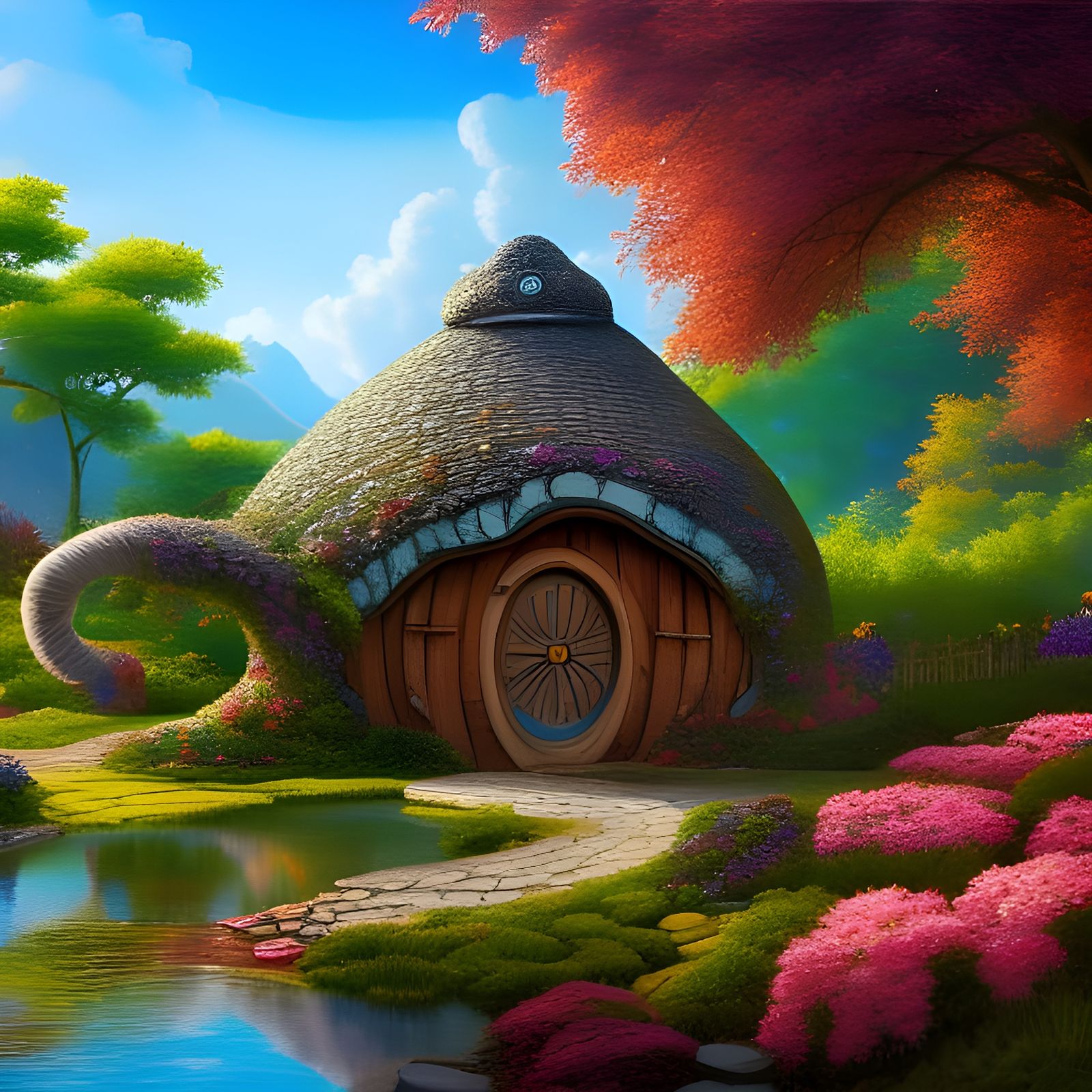 Enchanting Hobbit House in Weeping Cherry Tree