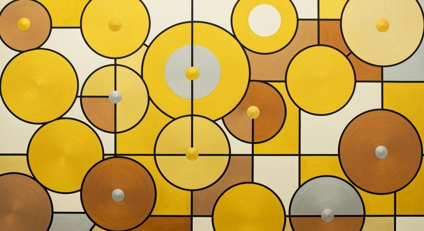 Abstract Circles Network in Piet Mondrian Style