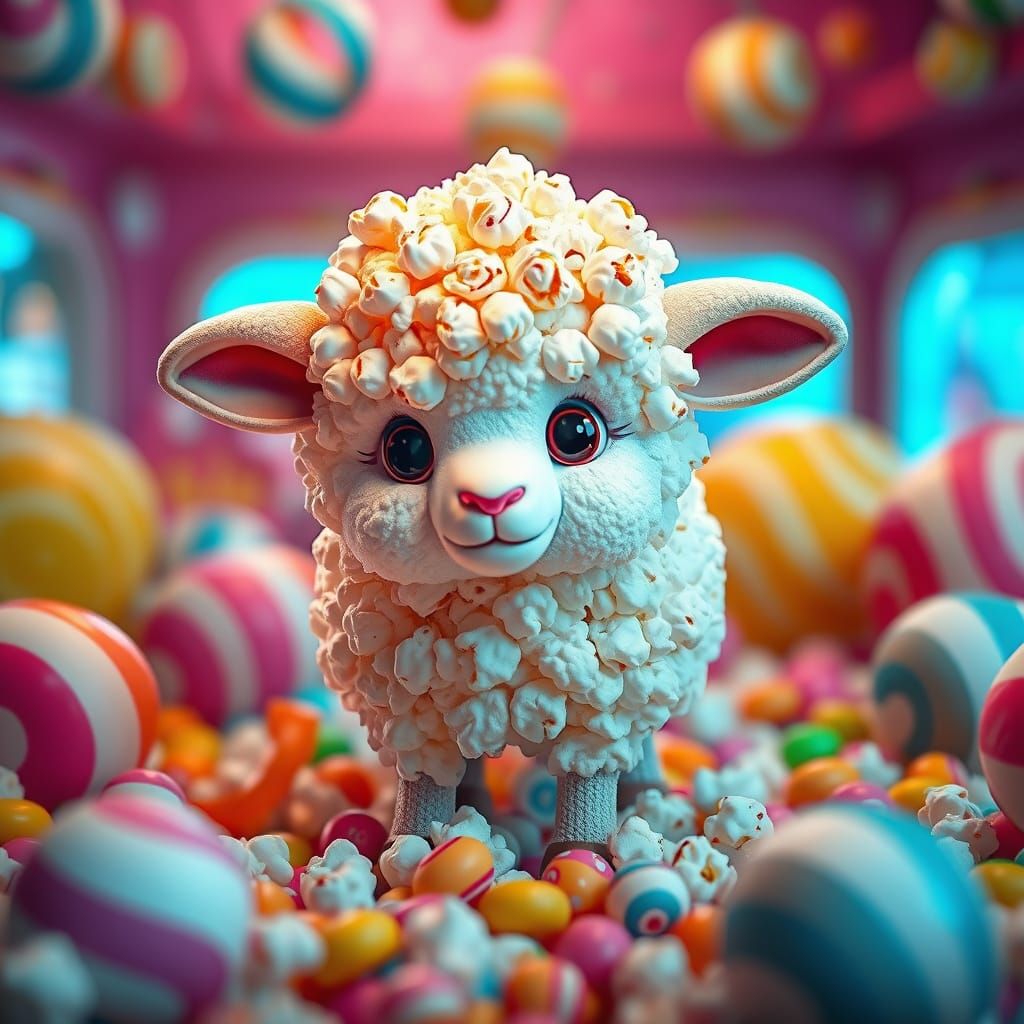Popcorn Sheep in Candyland: Digital Illustration
