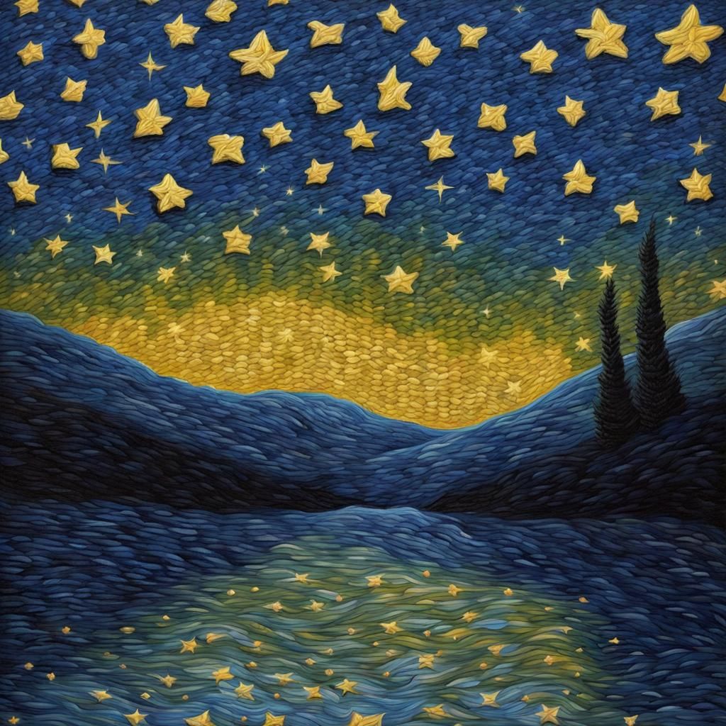 Knitted Texture Starry Night Painting