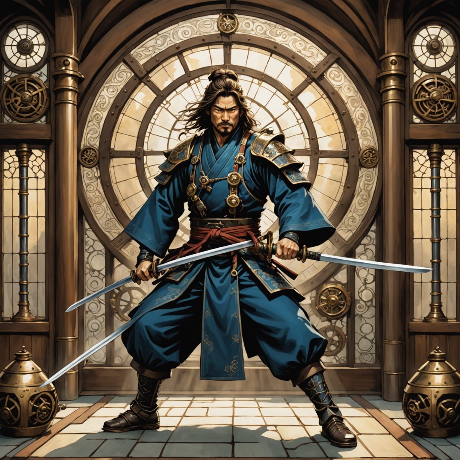 Steampunk Samurai Kata in Gear-Powered Dojo
