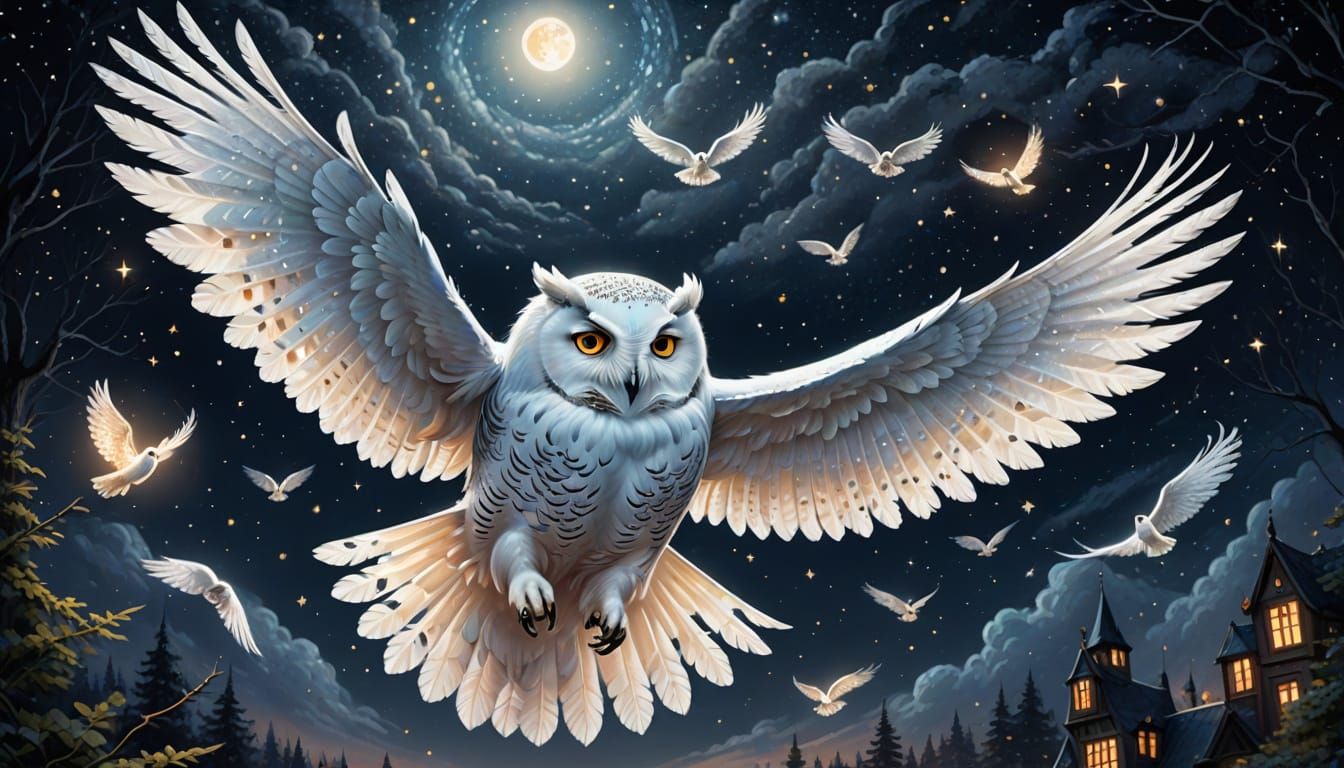 Hedwig Flies Through Starry Night Sky