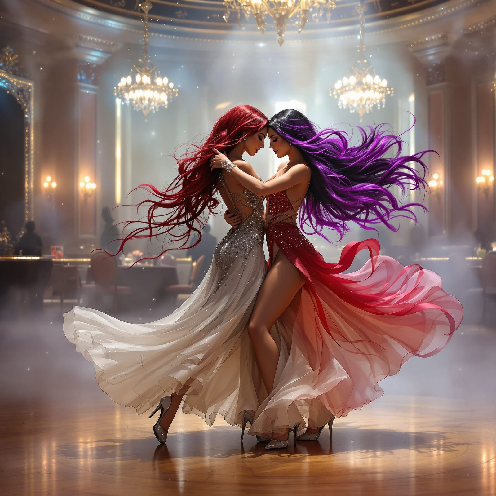 Salsa Dancers in a Grand Ballroom