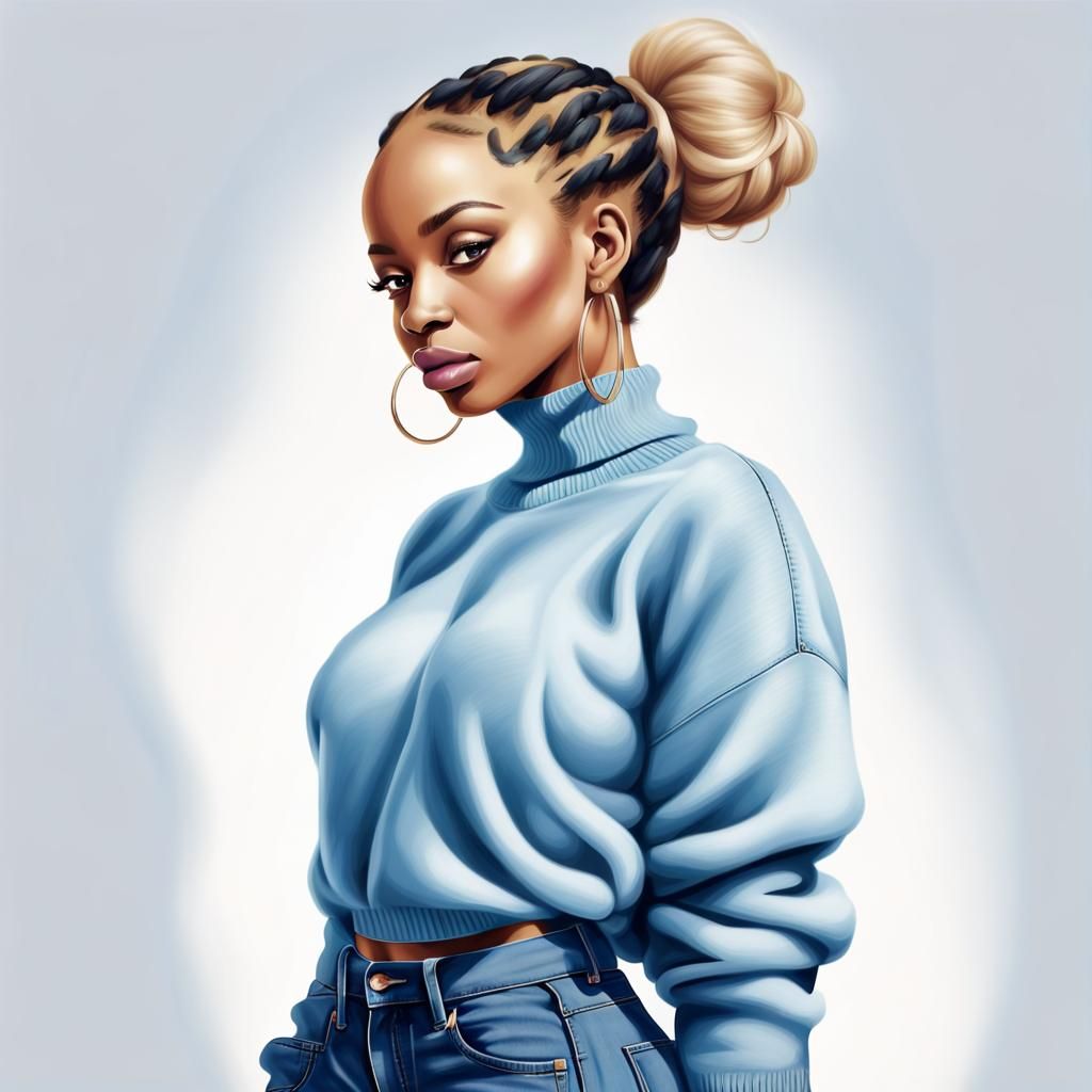 Airbrush Illustration: Beautiful Woman with Blonde Bun