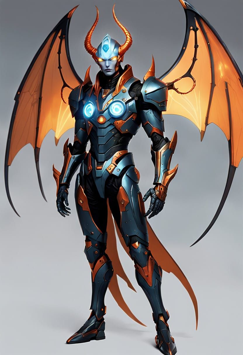 Elegant Valthyri Warrior in Cyberpunk Armor