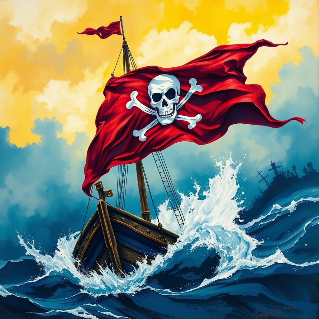 Epic Pirate Flag in Vibrant Gouache Style