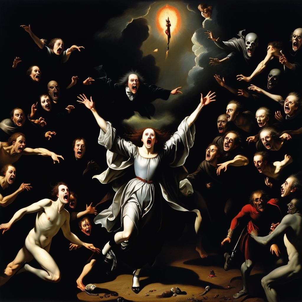 Terrified People in Gothic Nightmare Landscape