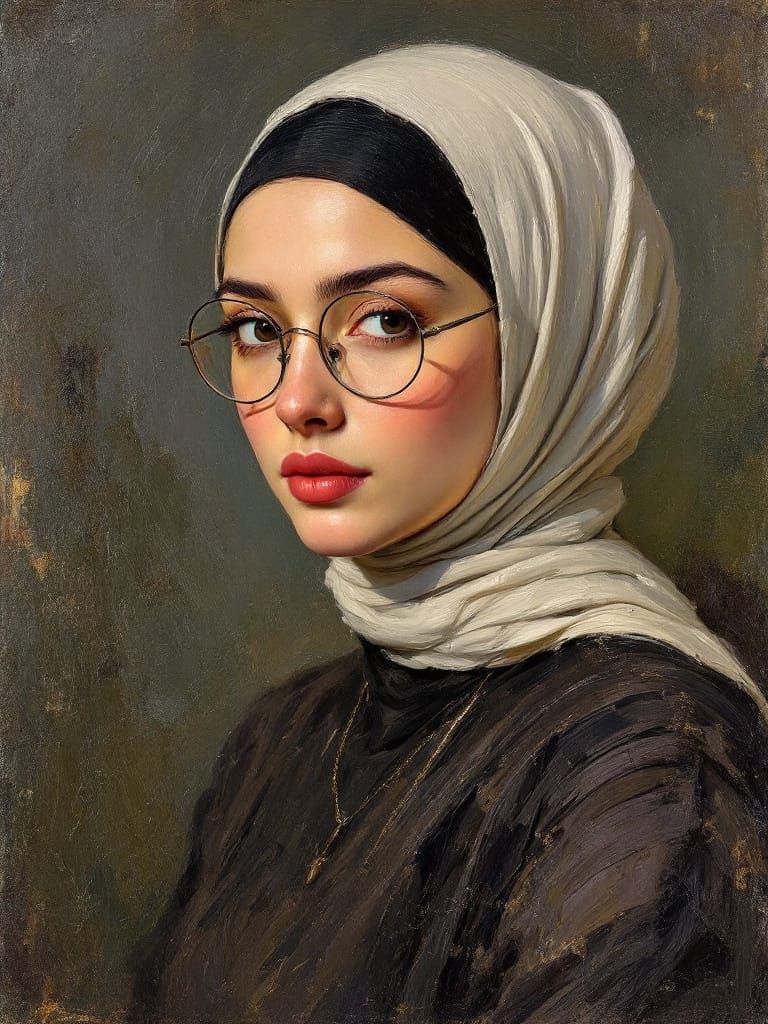 Elegant Hijabi Woman Portrait in Oil Painting Style