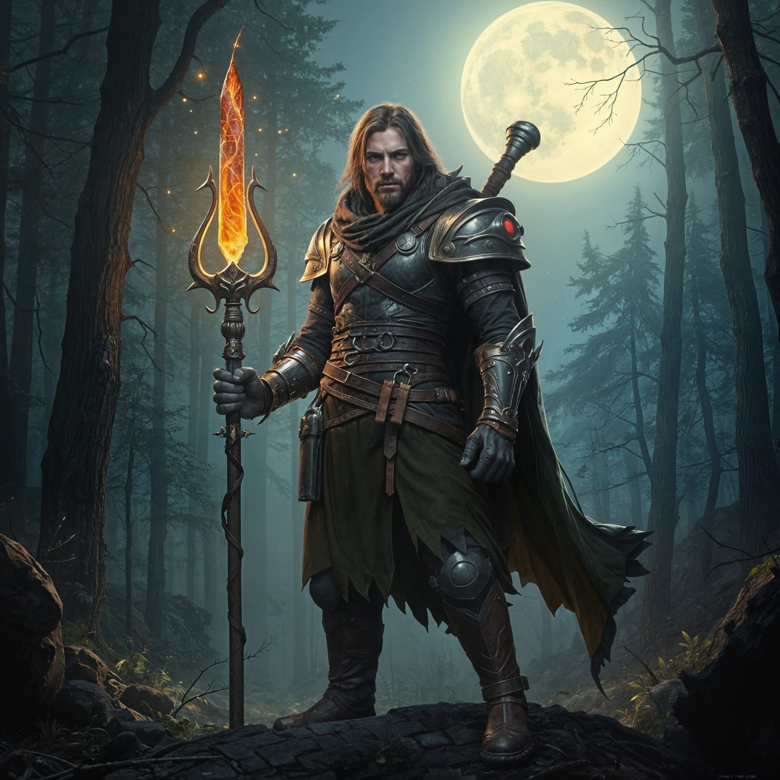 Heroic RPG Character in Mystical Forest