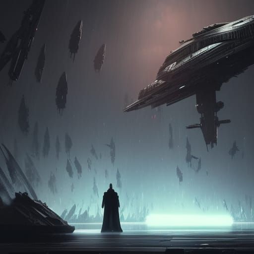 Darth Vader Surrounded by Enemies: Dark Fantasy Art
