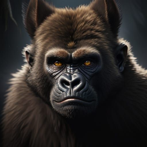 Australian Terrier with Gorilla Face in Dramatic Jungle