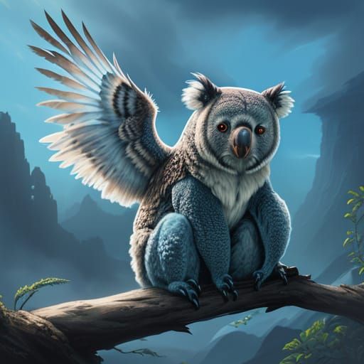 Koala Owl Hybrid Flies in Fantasy Concept Art