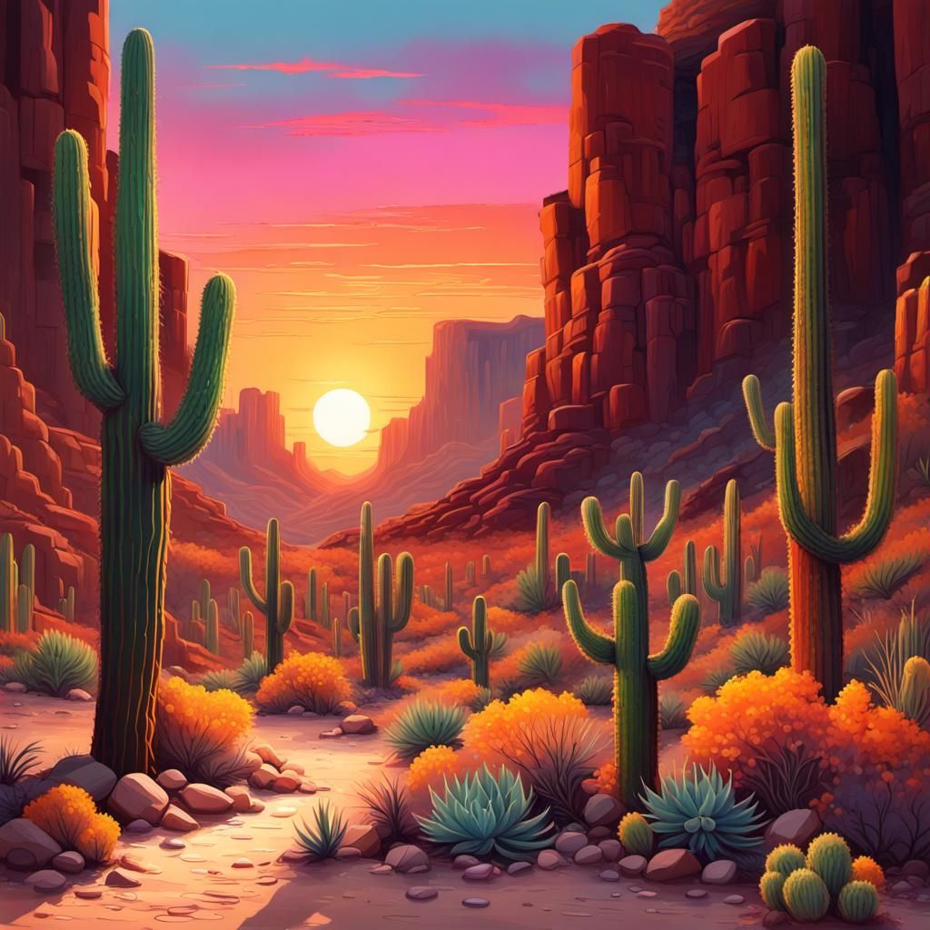 Desert Canyon Sunset in Graffiti Art Style