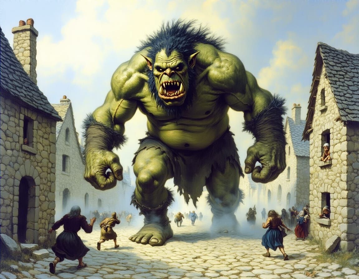 Ogre Rampage Through Medieval Town