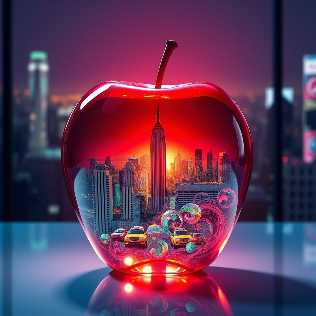 Hyper-Realistic Double Exposure Painting of Radiant Apple wi...