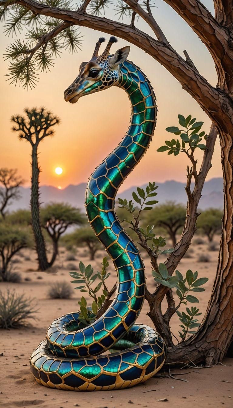 Dry Sunset Thorn Tree in Desert Landscape
