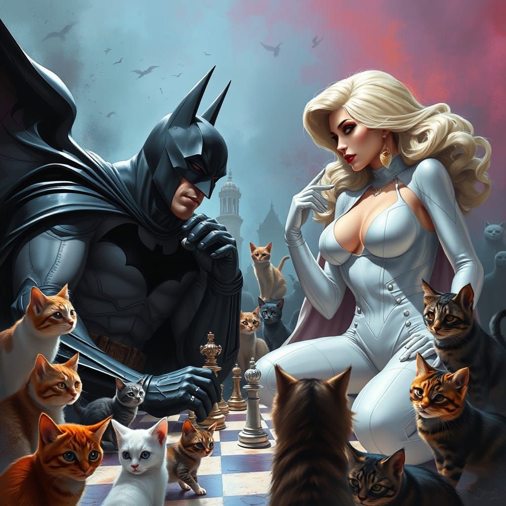 Batman and Power Girl Engage in Epic Chess Battle Amidst Fel...