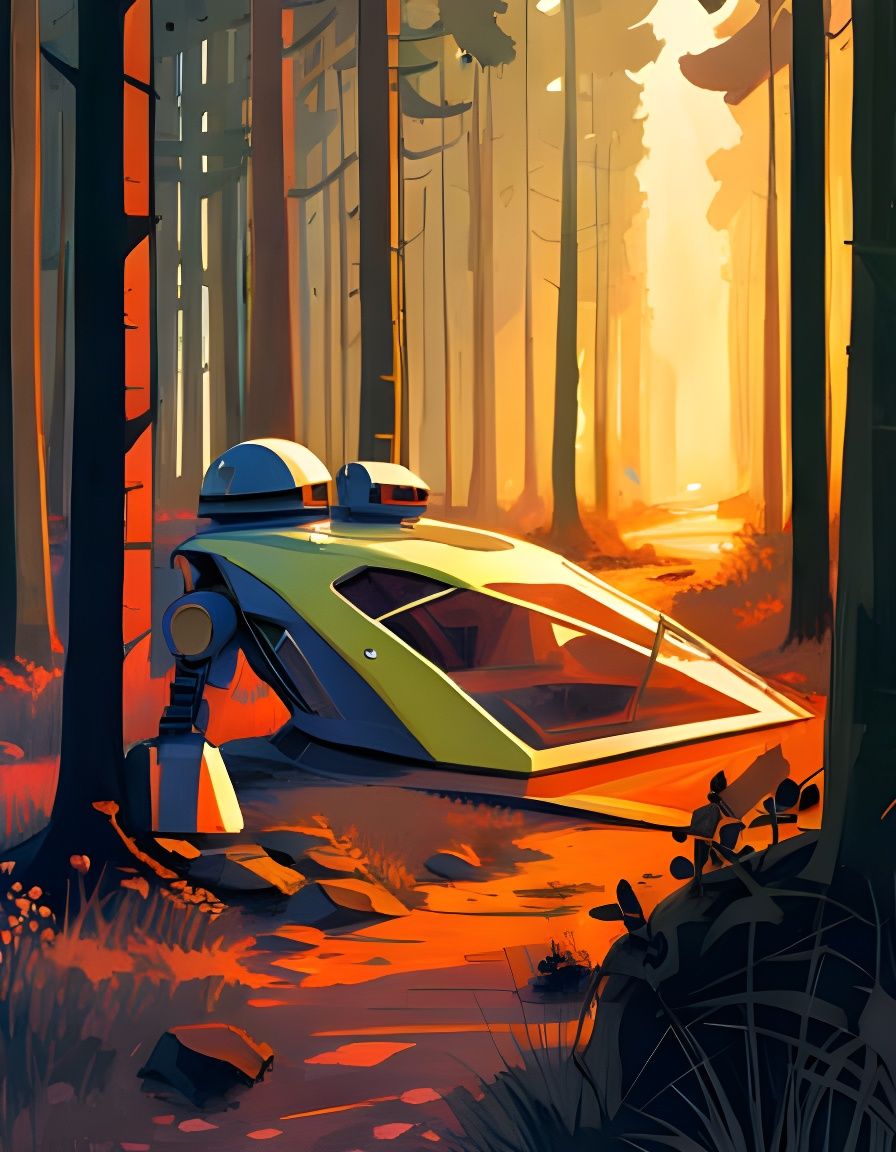 Robot Forest Ranger on Alien Planet: Syd Mead Style