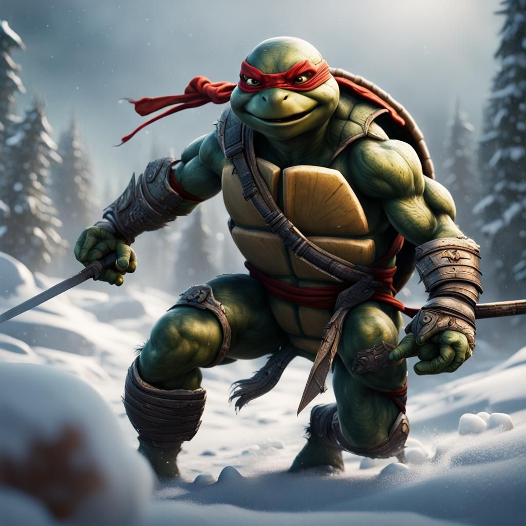 Ninja Turtle in Snowy Fantasy Landscape